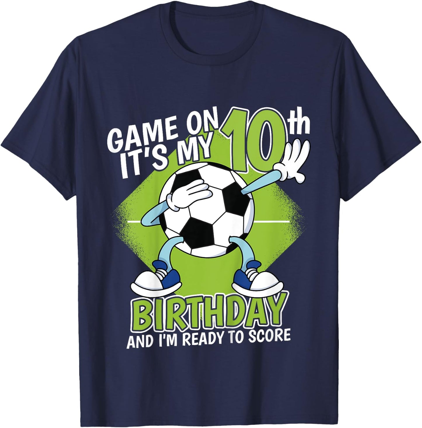 Kids 10 Year Old Soccer Player Boy 10th Birthday Soccer Theme T-Shirt - T-Shirt | Navy