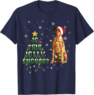Is This Jolly Enough Rhodesian Ridgeback Dog Light Christmas Men Women Kids T-Shirt - T-Shirt | Navy