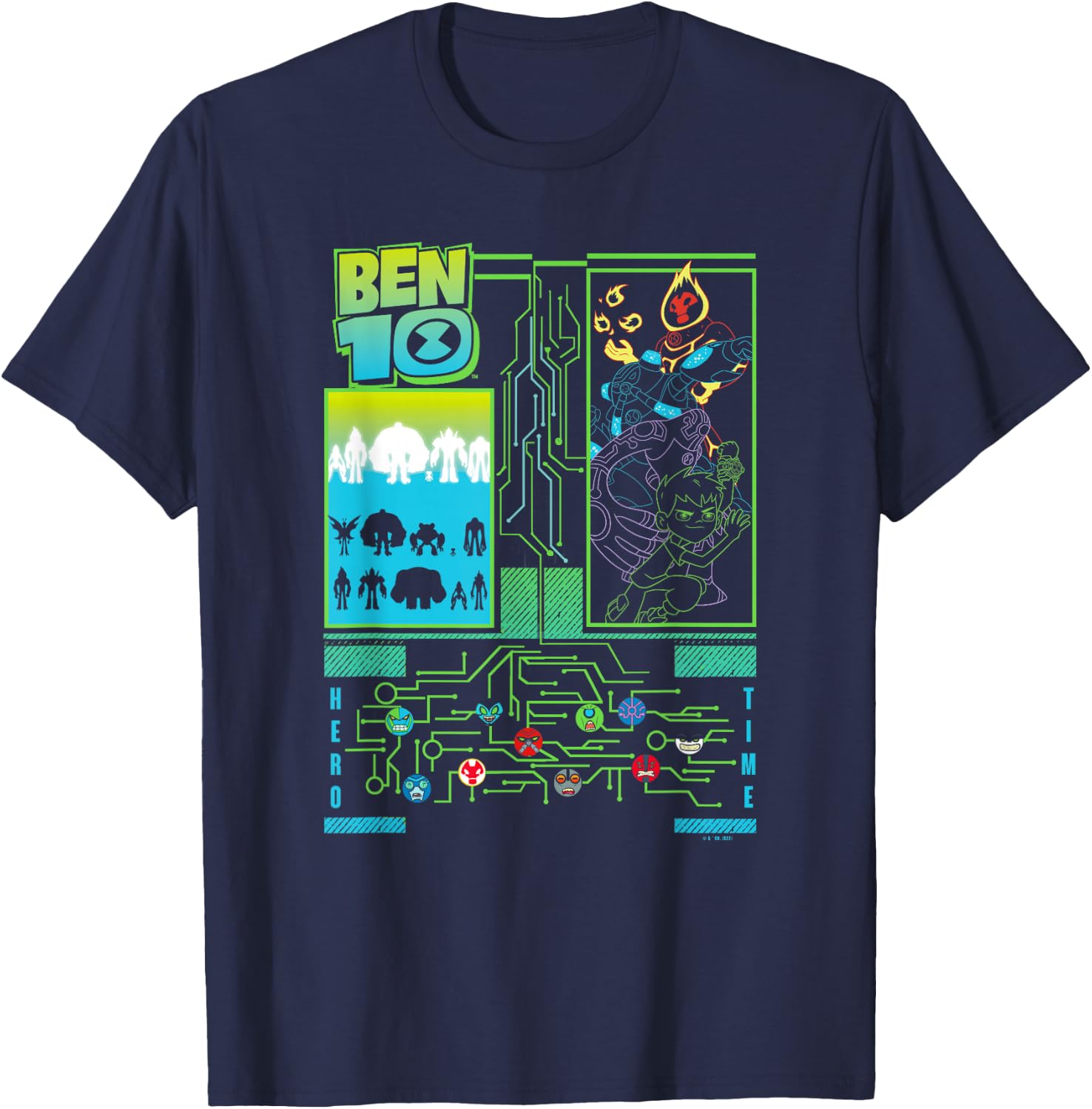 Ben 10 Group Cyber Tech Poster T-Shirt - T-Shirt | Navy