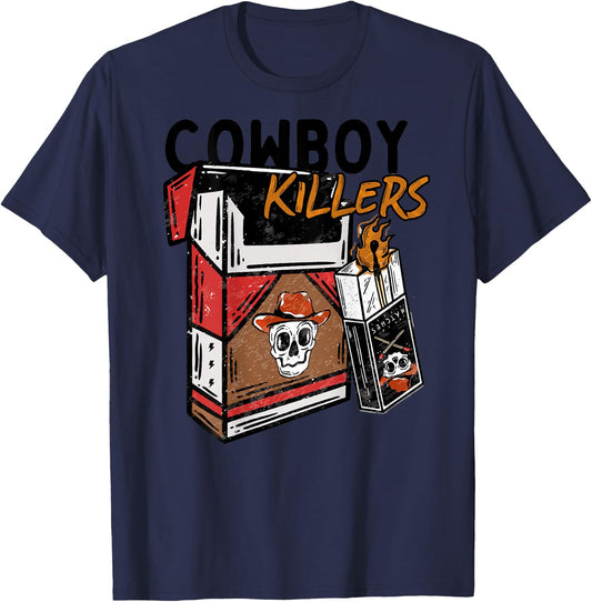 Vintage Retro Cowboy Killers Funny Skeleton Men Women T-Shirt - T-Shirt | Navy