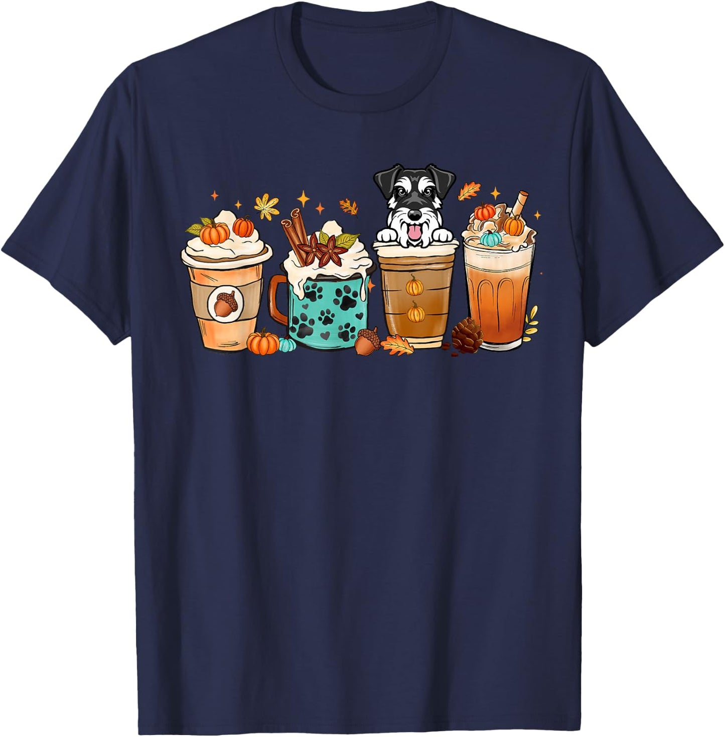 Mini Schnauzer Dog Fall Autumn Coffee Cups Halloween Pet Dog Women T-Shirt - T-Shirt | Navy