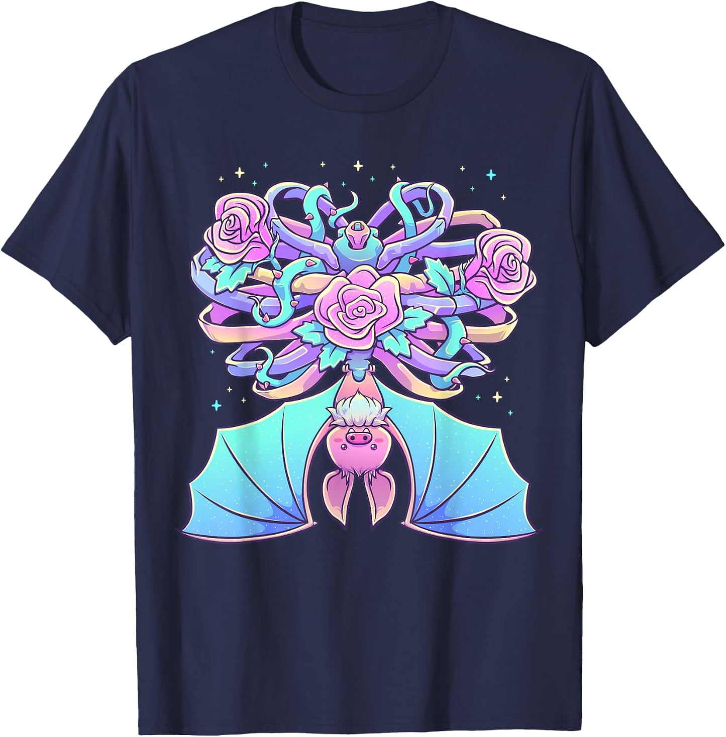 Kawaii Pastel Goth Cute Creepy Bat Skeleton Witchy Aesthetic T-Shirt - T-Shirt | Navy