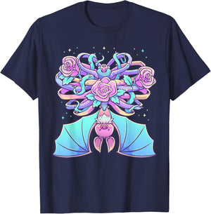 Kawaii Pastel Goth Cute Creepy Bat Skeleton Witchy Aesthetic T-Shirt - T-Shirt | Navy