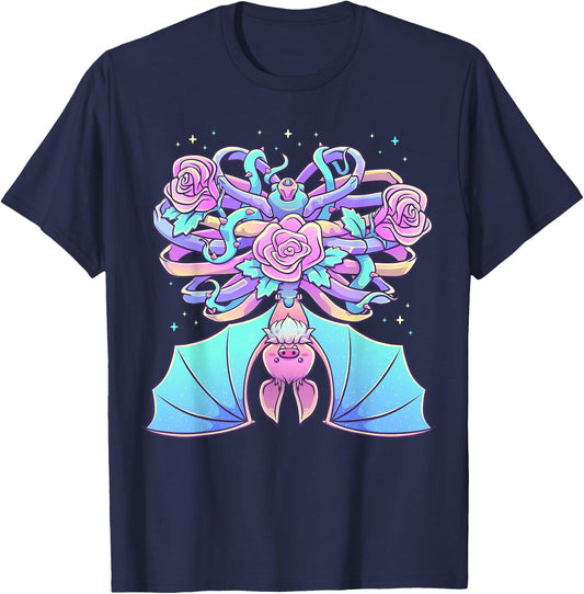 Kawaii Pastel Goth Cute Creepy Bat Skeleton Witchy Aesthetic T-Shirt - T-Shirt | Navy