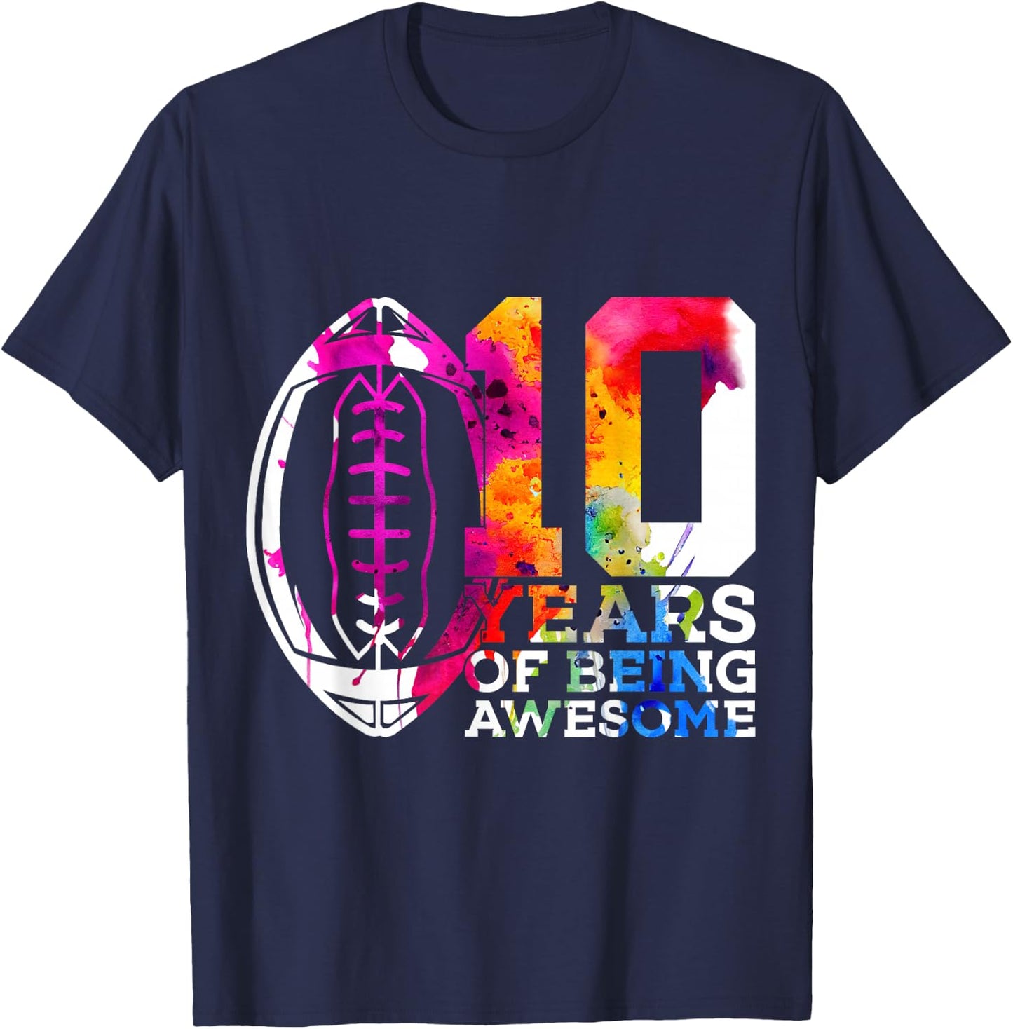 10 Years of Being Awesome Football 10th Birthday T-Shirt - T-Shirt | Navy