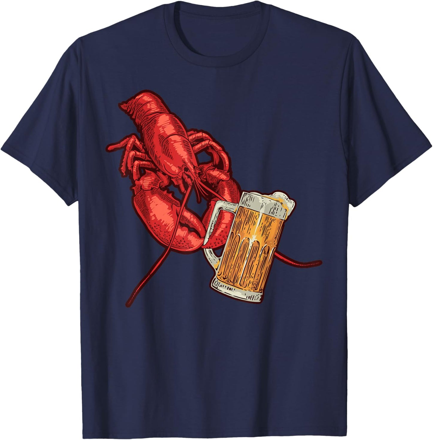 Lobster Crustacean Beer Drinking Funny Lobster T-Shirt - T-Shirt | Navy
