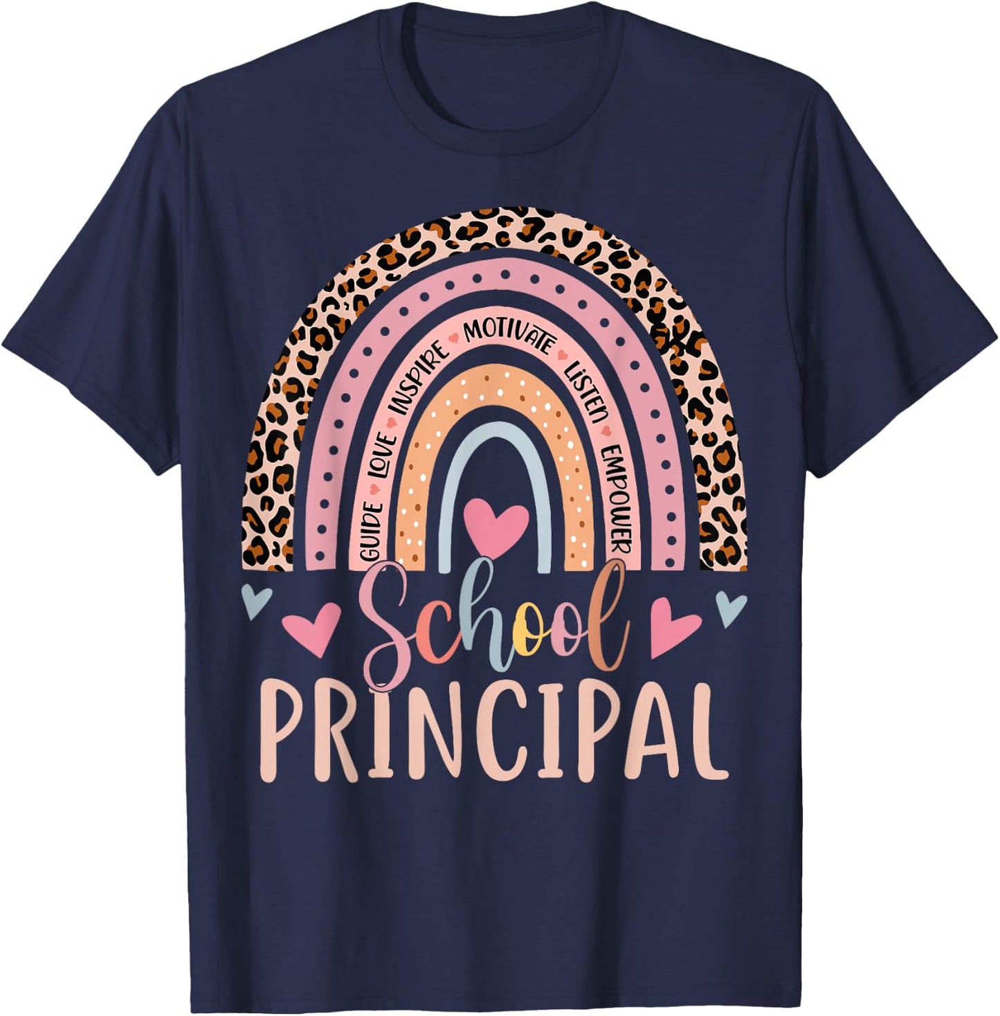 School Principal Rainbow Leopard Funny School Principal T-Shirt - T-Shirt | Navy