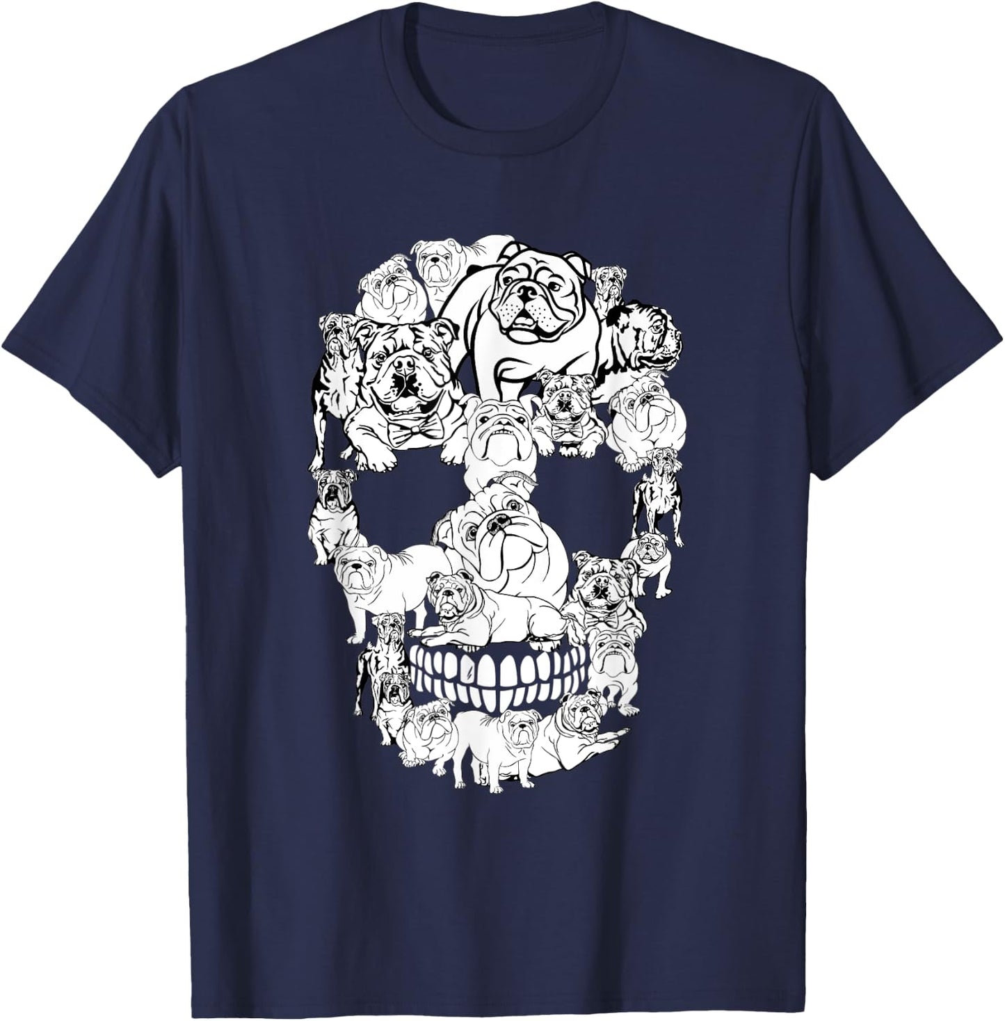 English Bulldog Skull Dog Lovers Horror Halloween Costumes Men Women Kids T-Shirt - T-Shirt | Navy