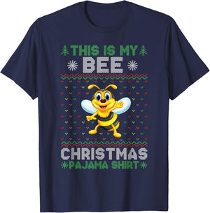 This is My Bee Xmas Pajama Christmas Ugly Sweater Funny T-Shirt - T-Shirt | Navy