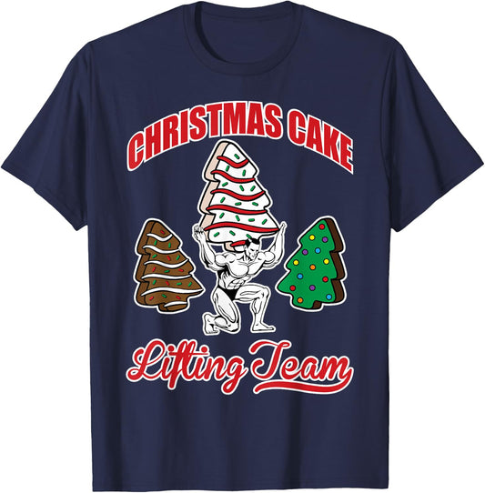 Christmas Cake Lifting Team Funny Gym Fitness Weightlifting T-Shirt - T-Shirt | Navy