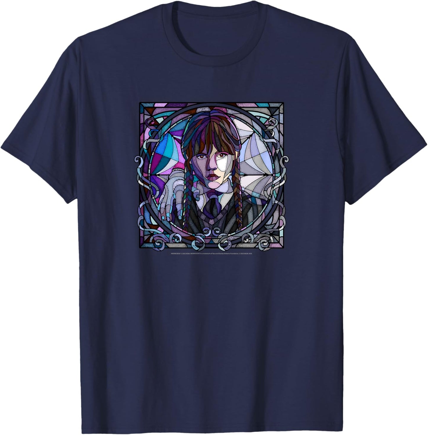 Wednesday & Thing Stained Glass Square Portrait T-Shirt - T-Shirt | Navy