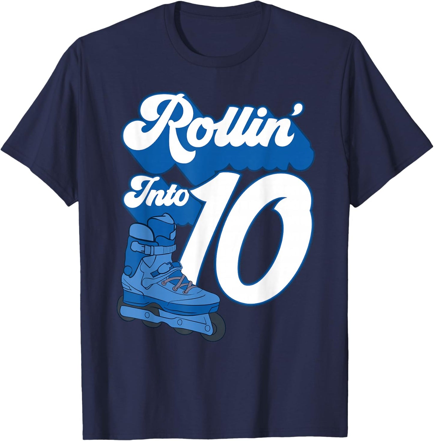 Rollin' Into 10 Roller Skating Birthday 10th Boy Kids Skate T-Shirt - T-Shirt | Navy