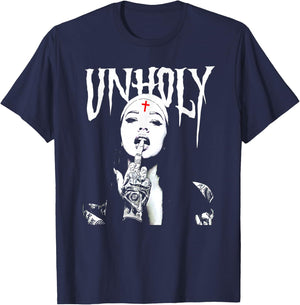 Satanic Nun Tattoos Unholy T-Shirt - T-Shirt | Navy