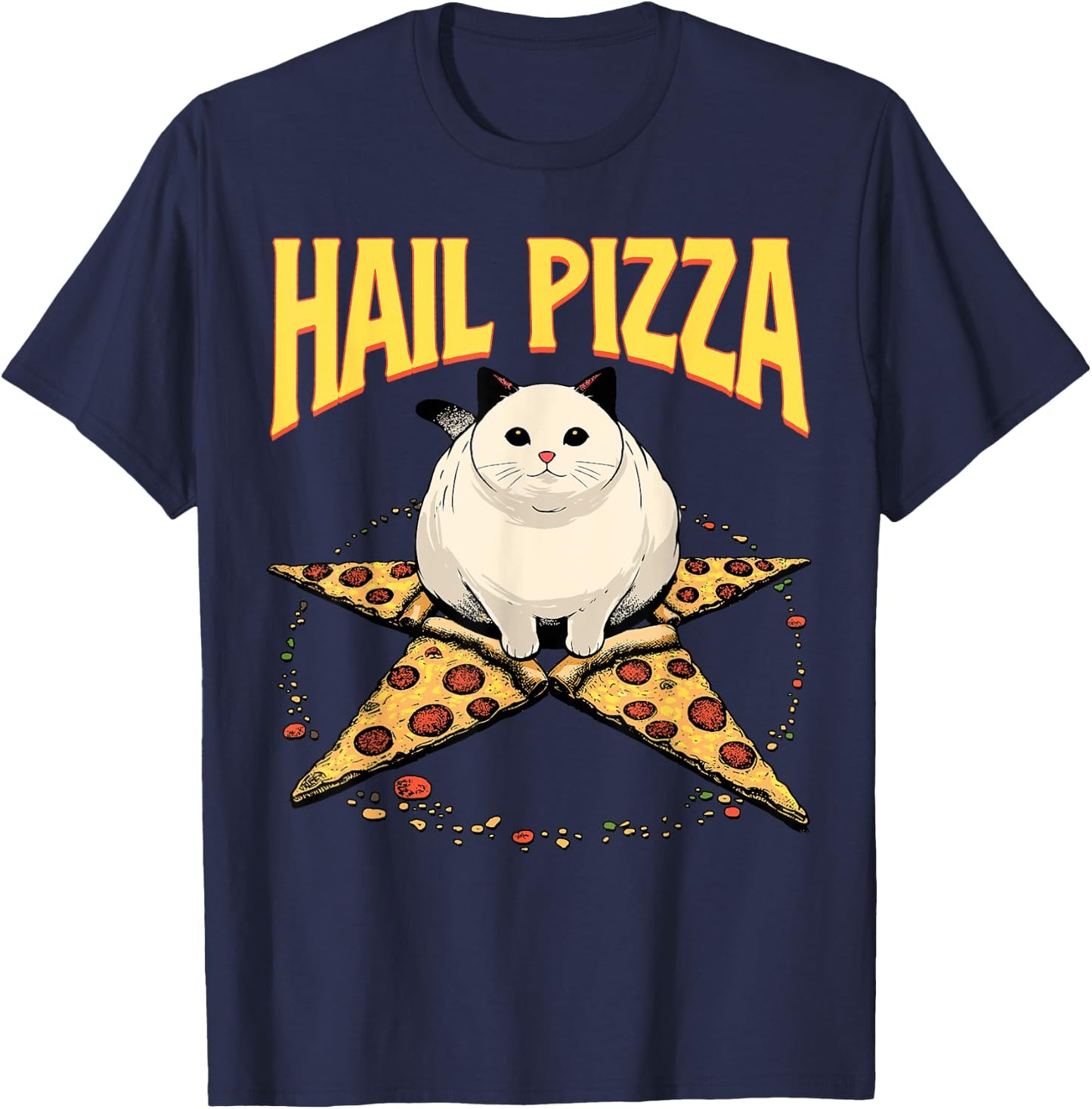 Hail Pizza Shirt Satanic Pizza Pentagram Cat Occult Lucifer Women T-Shirt - T-Shirt | Navy