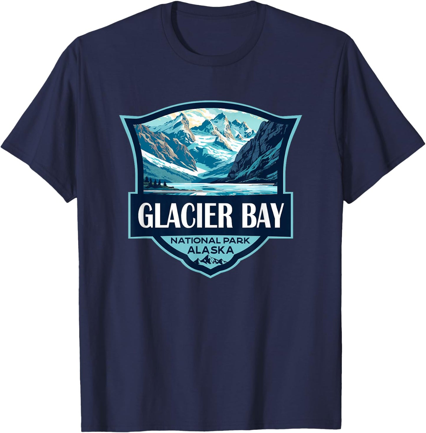 Glacier Bay National Park Illustration Travel Retro Badge T-Shirt - T-Shirt | Navy