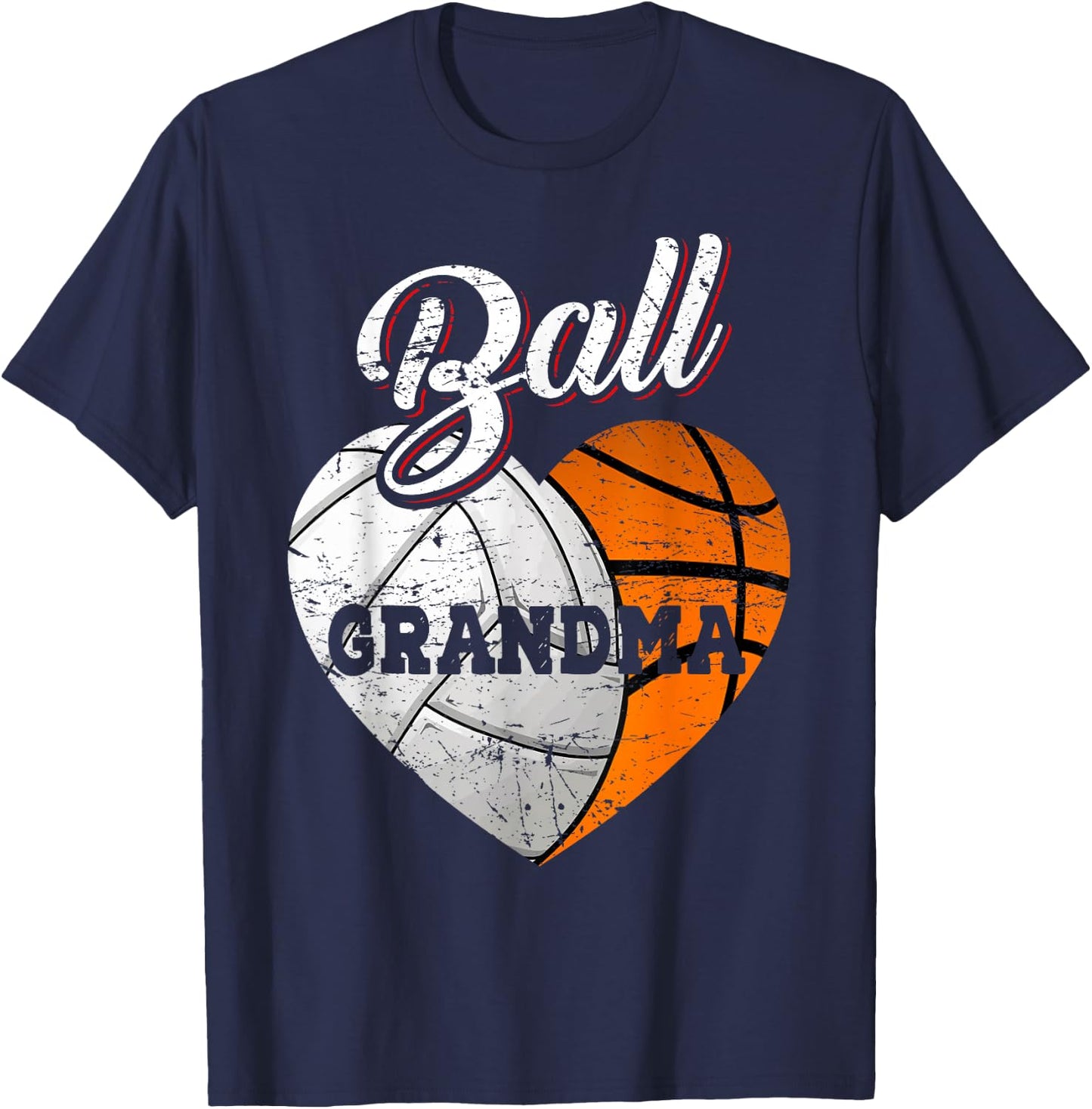 Ball Grandma Volleyball Basketball Heart T-Shirt - T-Shirt | Navy