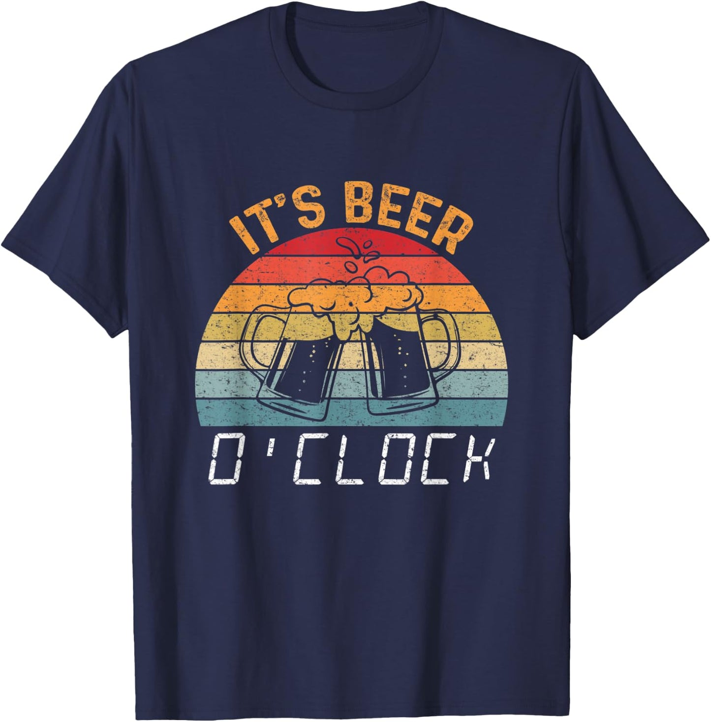 It's Beer O'clock Beer Time Drinkers Funny Retro Vintage T-Shirt - T-Shirt | Navy
