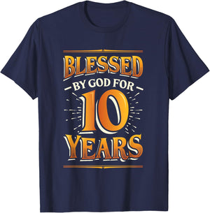 Religious Blessed By God For 10 Years Happy 10th Birthday T-Shirt - T-Shirt | Navy