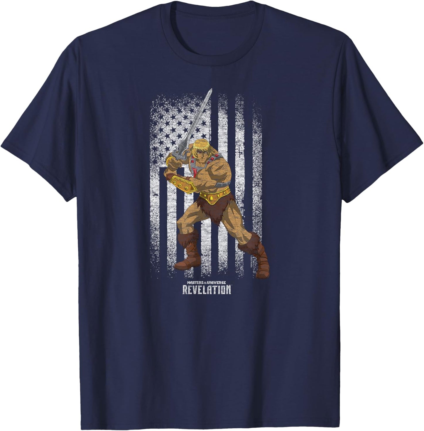 Masters of The Universe - He-Man Distressed Flag T-Shirt - T-Shirt | Navy