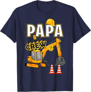 Papa of The Birthday Crew Construction B-Day Matching Family T-Shirt - T-Shirt | Navy