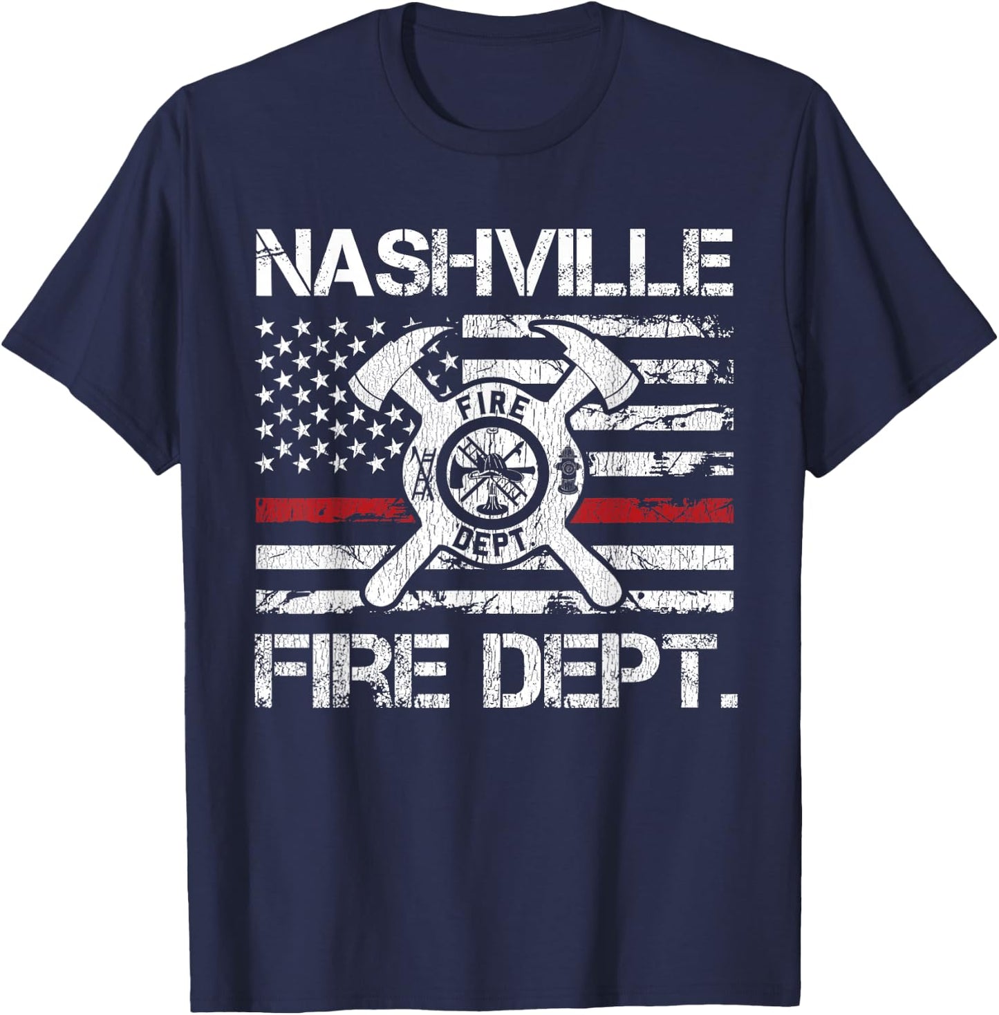 Nashville Tennessee Fire Department Thin Red Line Fireman T-Shirt - T-Shirt | Navy