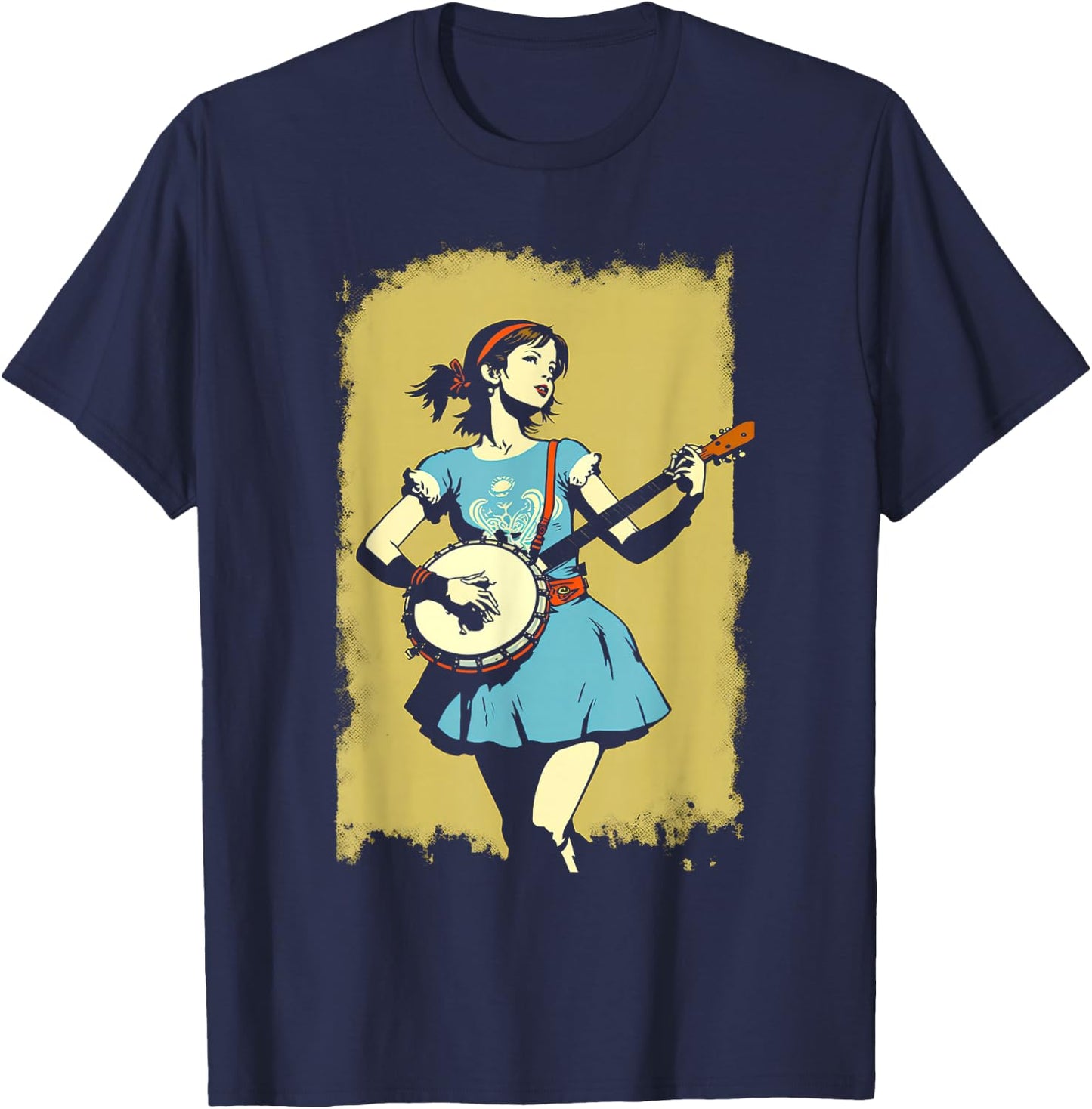 Banjo Girl Beautiful Hippie Woman Bluegrass Festival T-Shirt - T-Shirt | Navy