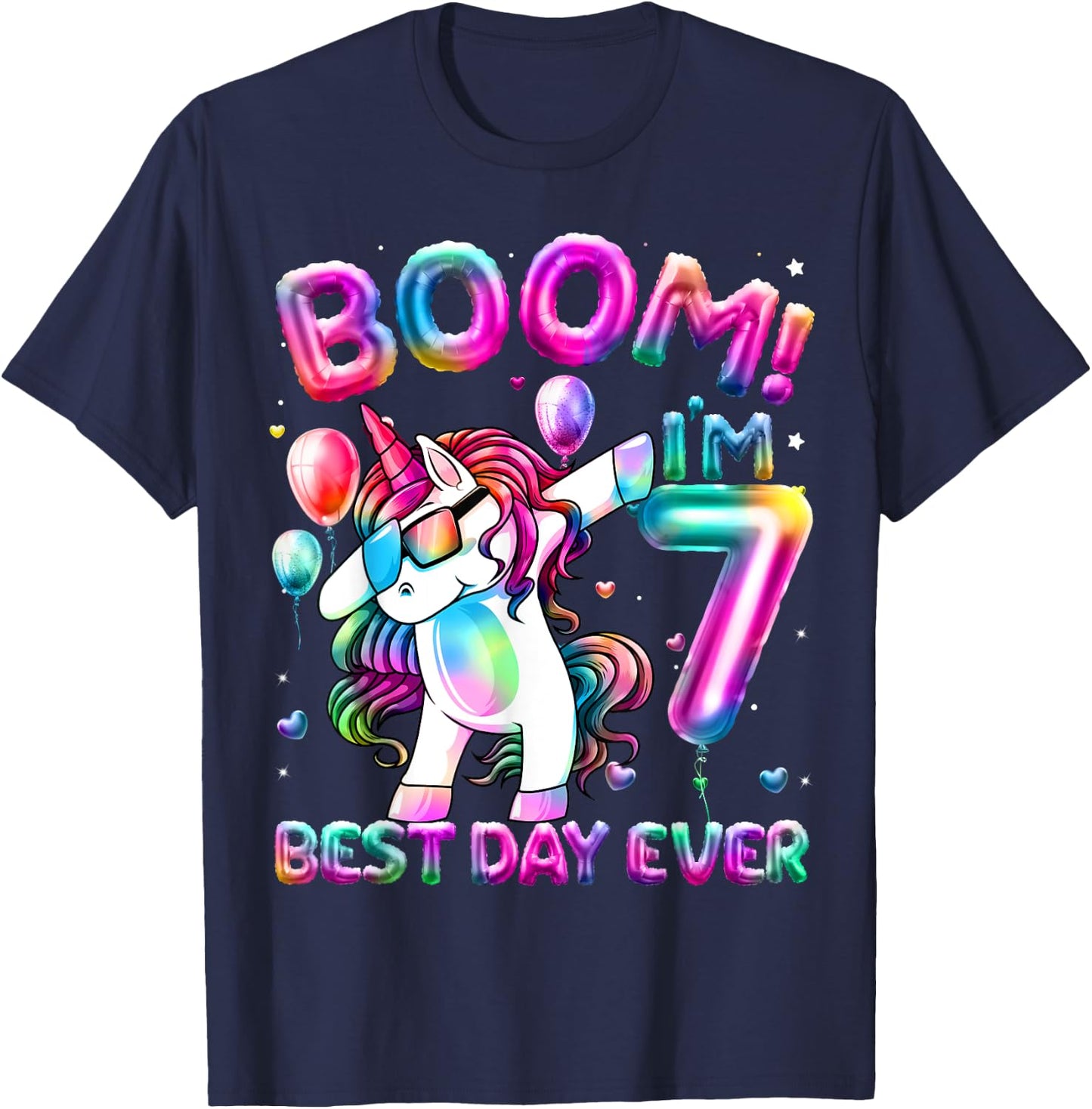 7 Years Old Dabbing Unicorn Gifts 7th Birthday Girl Party T-Shirt - T-Shirt | Navy