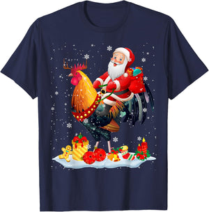 Santa Riding Chicken Reindeer Christmas Santa Chicken Lover T-Shirt - T-Shirt | Navy
