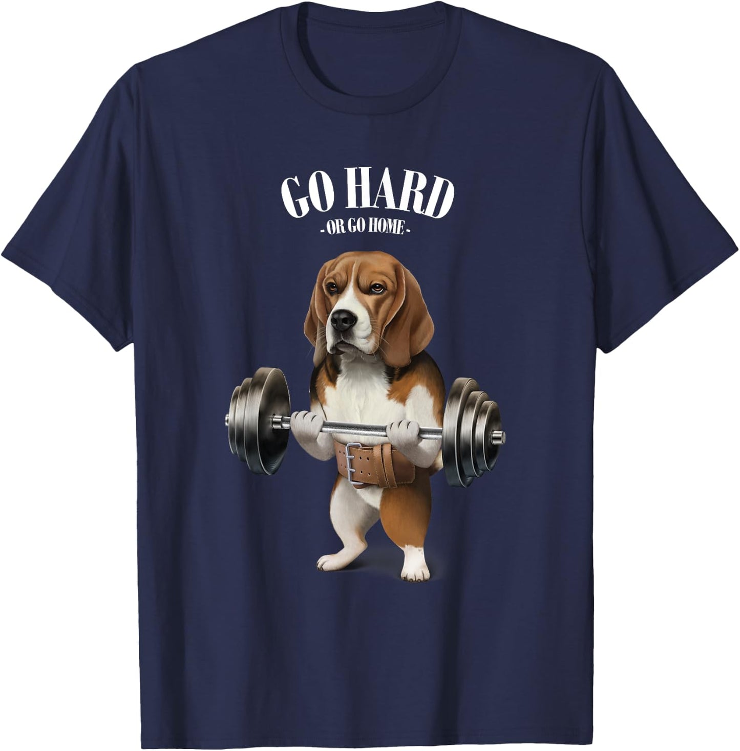 Beagle Dog Weightlifting in Fitness Gym T-Shirt - T-Shirt | Navy