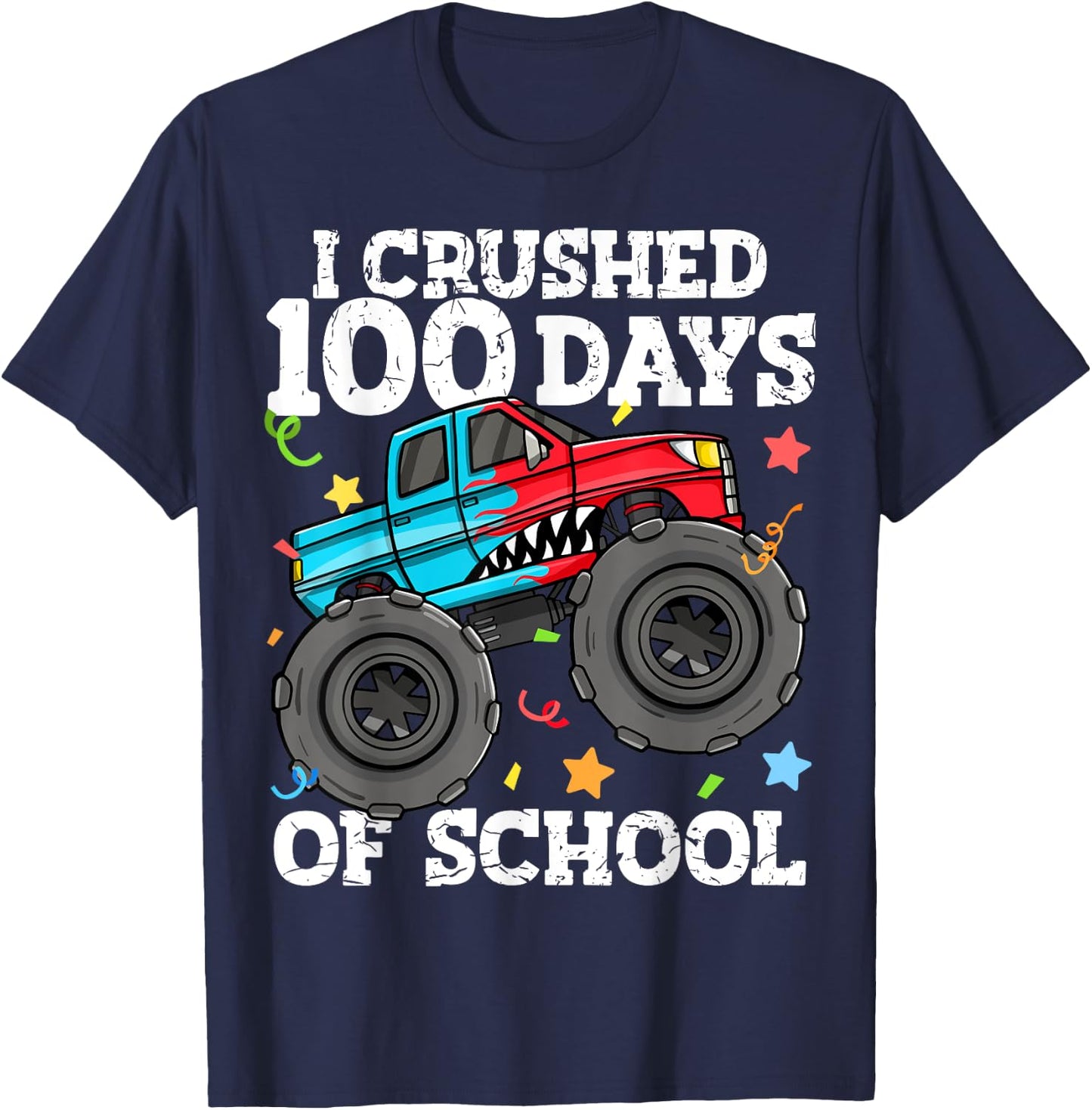100 Days of School Monster Truck 100th Day of School Boys T-Shirt - T-Shirt | Navy