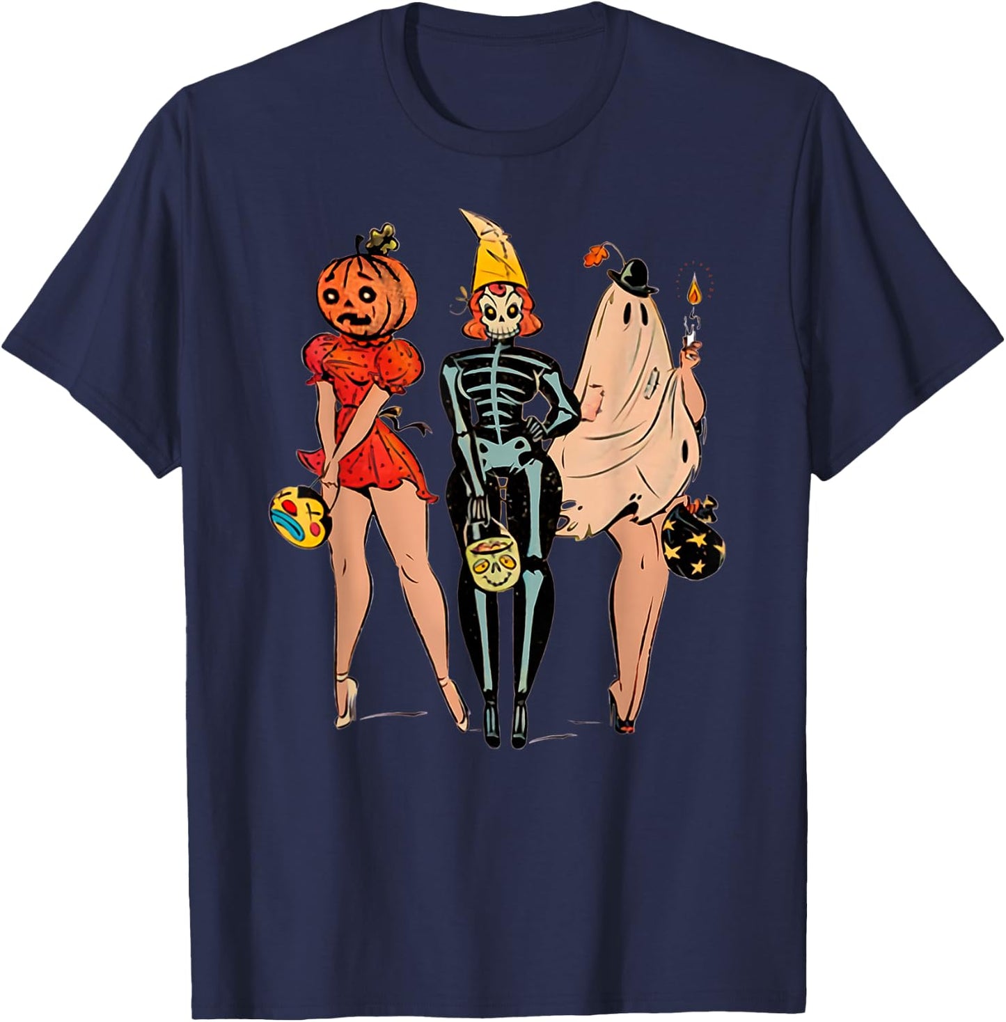 Halloween Witch Pin Up Retro Vintage Pumpkin Women T-Shirt - T-Shirt | Navy