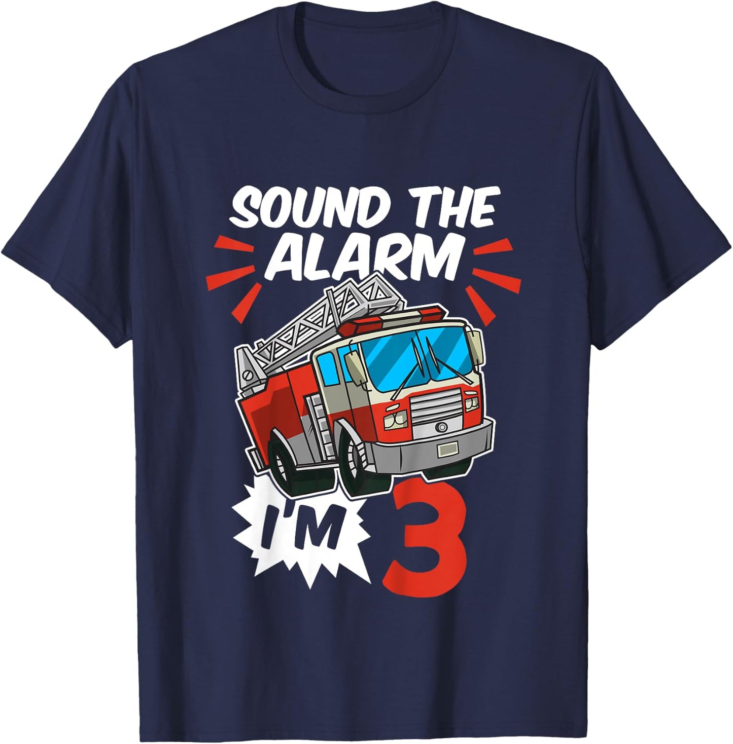Firefighter I'm 3 Birthday Fire Truck 3rd birthday T-Shirt - T-Shirt | Navy