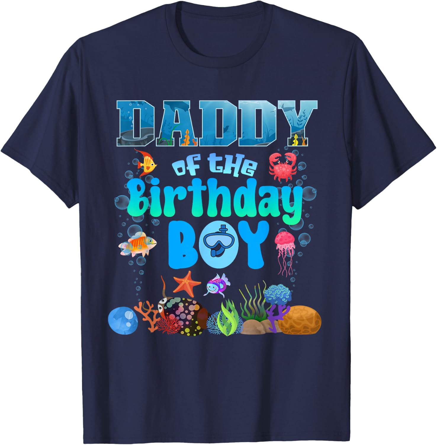 Daddy Of The Birthday Boy Aquarium Sea Animals Matching T-Shirt - T-Shirt | Navy
