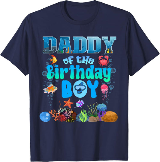 Daddy Of The Birthday Boy Aquarium Sea Animals Matching T-Shirt - T-Shirt | Navy