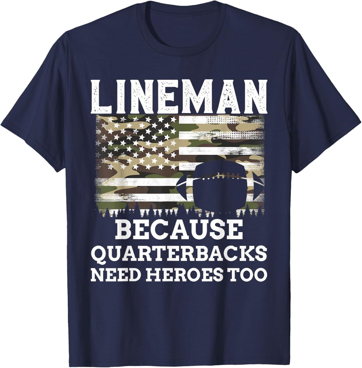 Lineman Football Gift Patriotic American Flag Camouflage T-Shirt - T-Shirt | Navy
