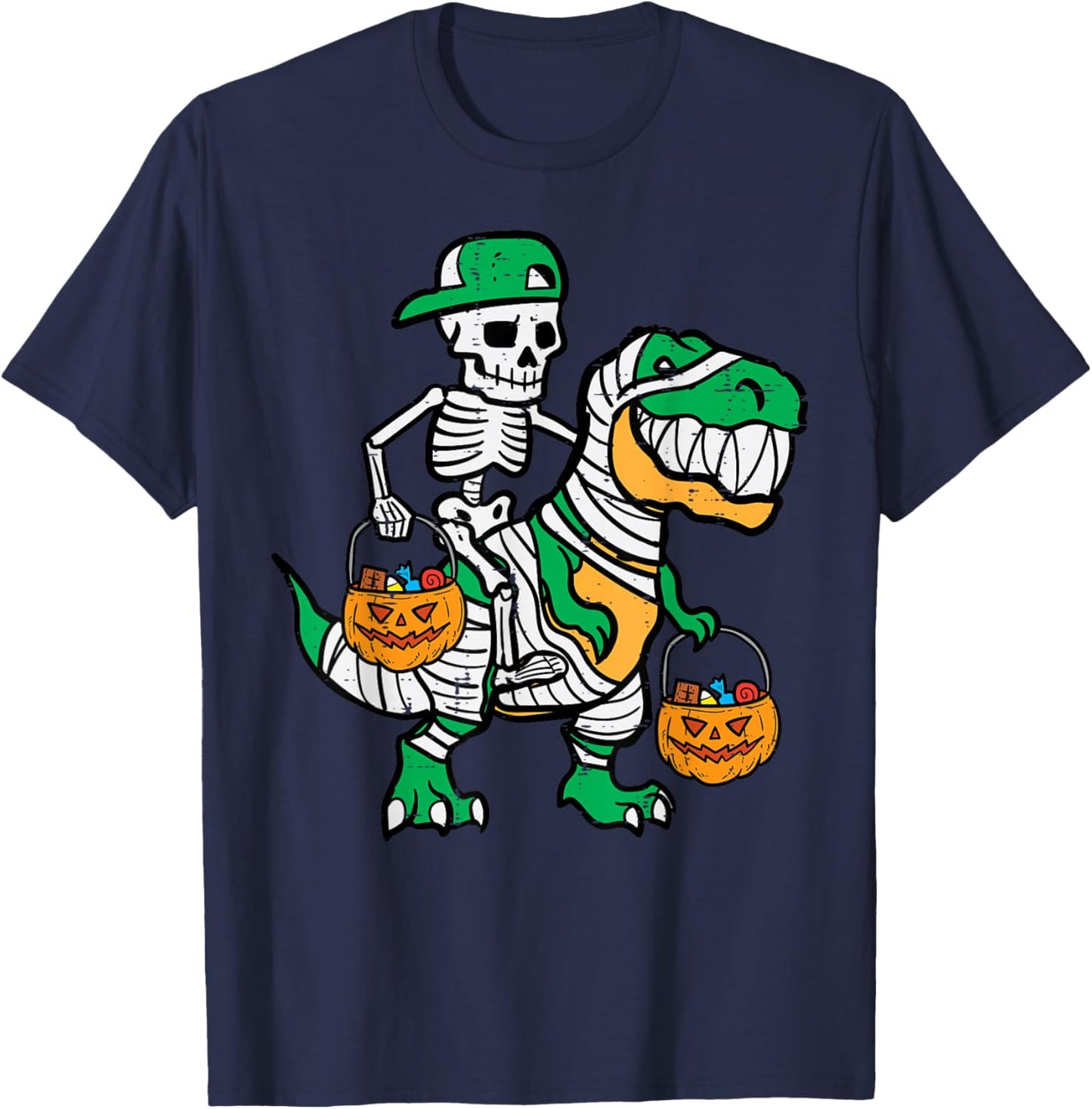 Skeleton Green Cap Dino Toddler Boys Halloween Kids Youth T-Shirt - T-Shirt | Navy