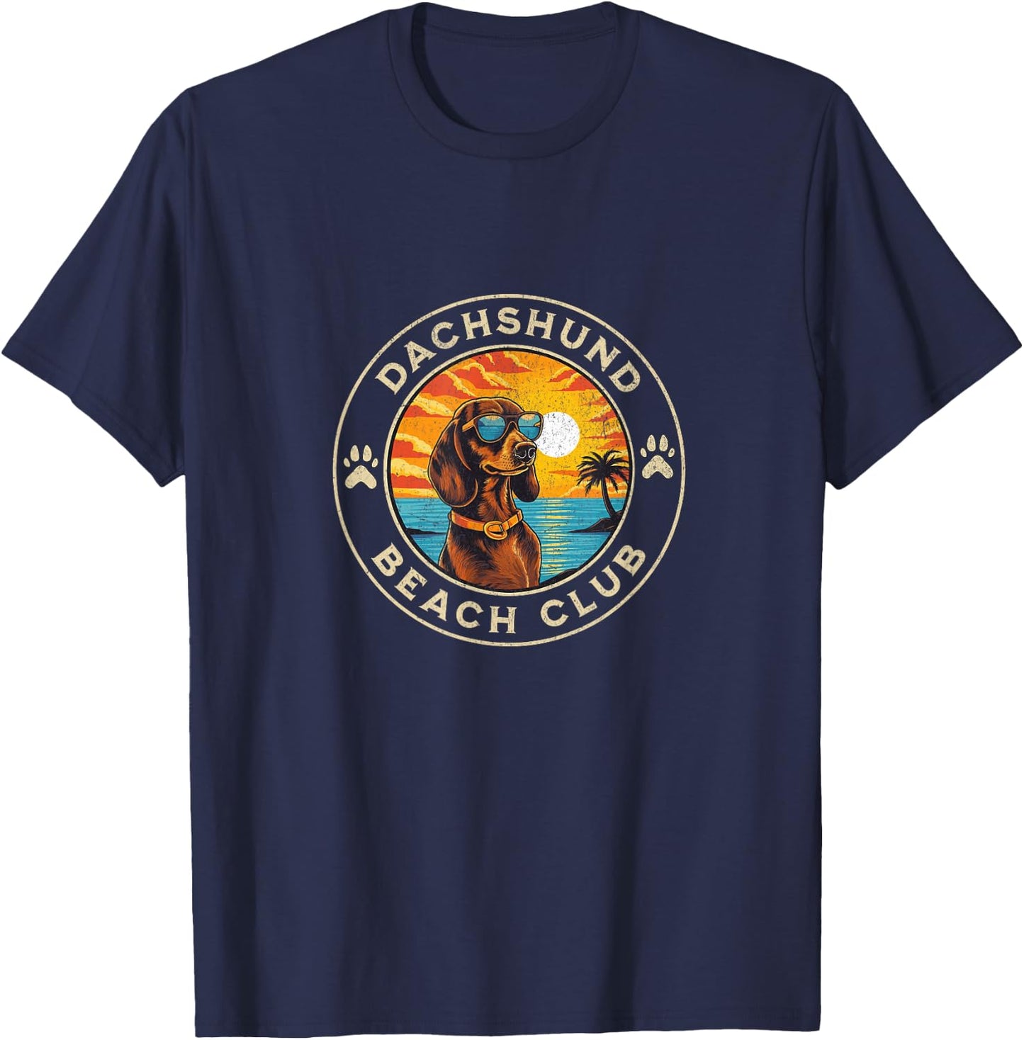 Dachshund Beach Club Wiener Dog with Sunglasses at Sunset T-Shirt - T-Shirt | Navy