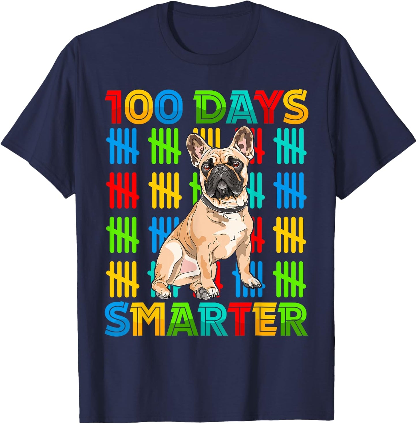 100 Days Smarter Frenchie Dog Lovers 100 Days Of School Kids T-Shirt - T-Shirt | Navy