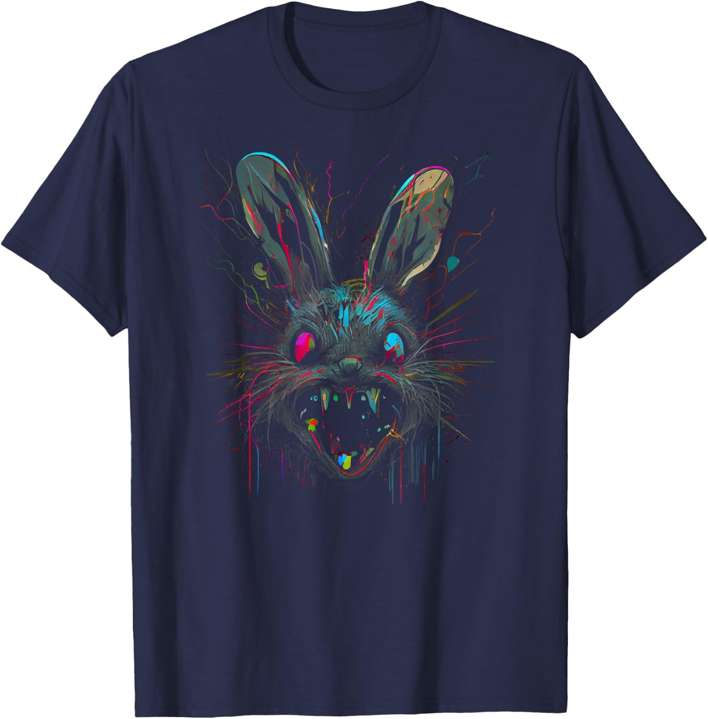 Psycho Crazy Paint Bunny Horror Easter and Halloween T-Shirt - T-Shirt | Navy