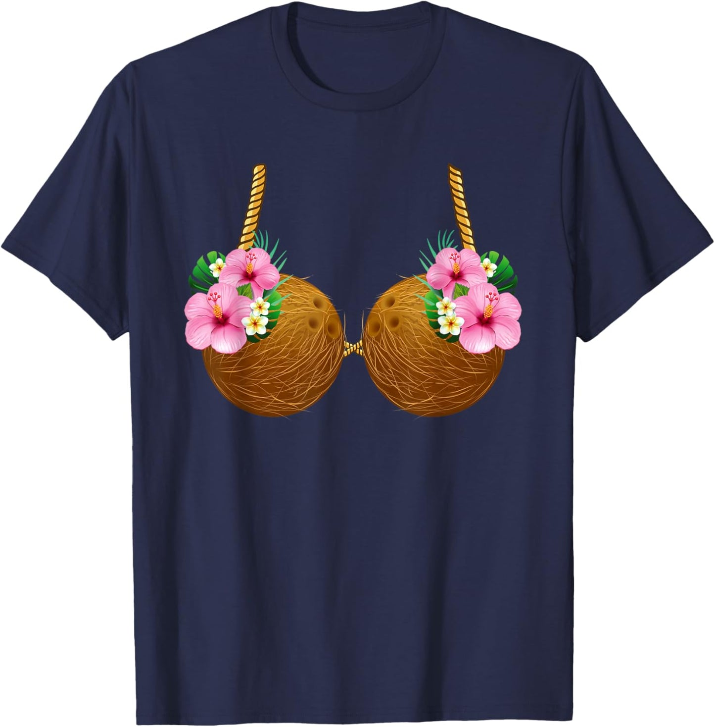 Coconut Bra Hawaiian Tropical Costume Luau Party Hawaii T-Shirt - T-Shirt | Navy