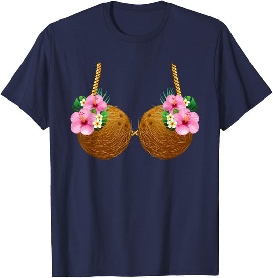 Coconut Bra Hawaiian Tropical Costume Luau Party Hawaii T-Shirt - T-Shirt | Navy