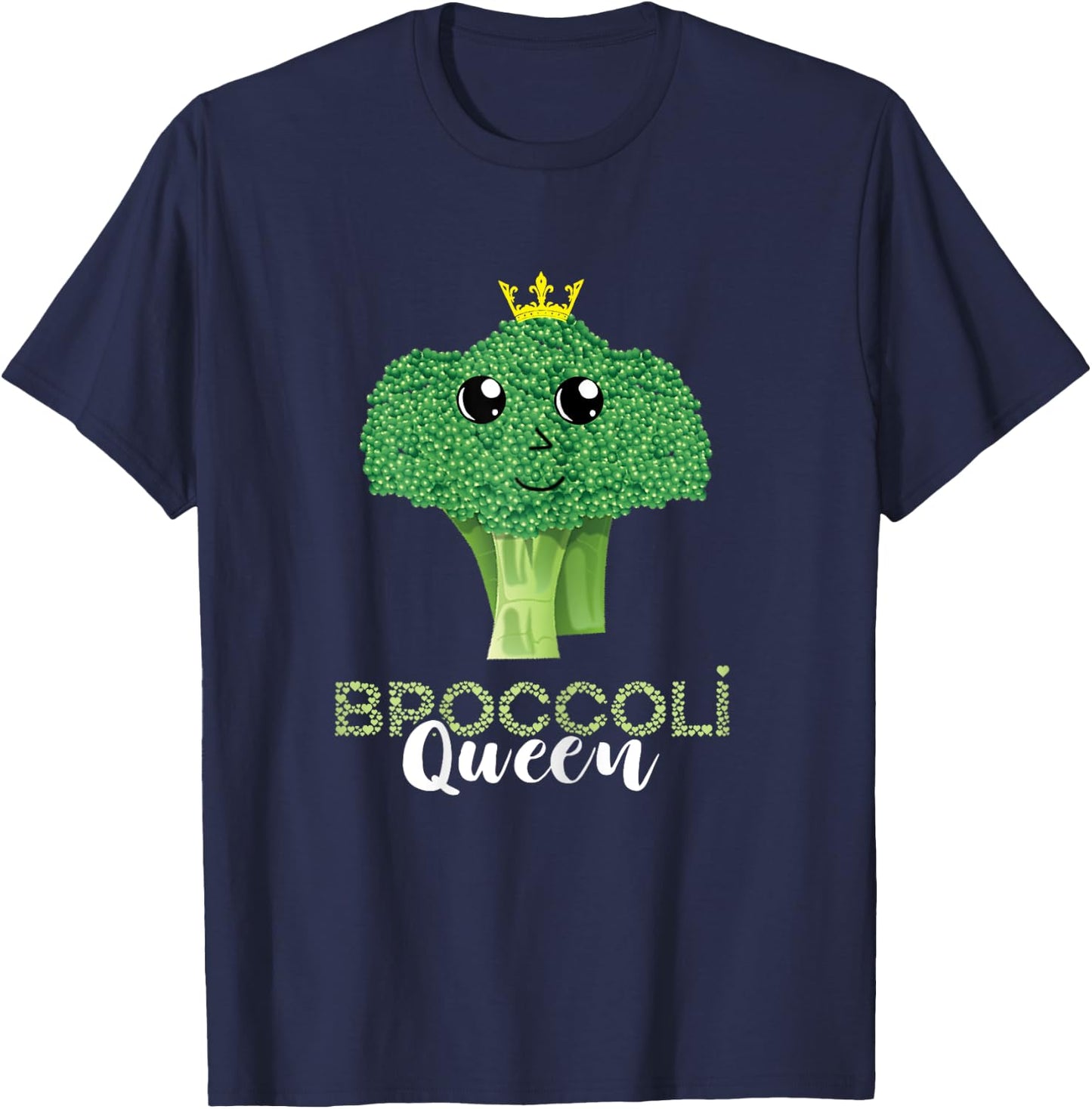 Broccoli Queen Crown Vegetarian Eating Broccoli Vegan T-Shirt - T-Shirt | Navy