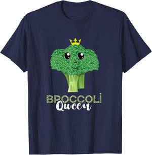 Broccoli Queen Crown Vegetarian Eating Broccoli Vegan T-Shirt - T-Shirt | Navy