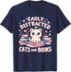 Easily Distracted by Cats and Books Cat Design Girls T-Shirt - T-Shirt | Navy