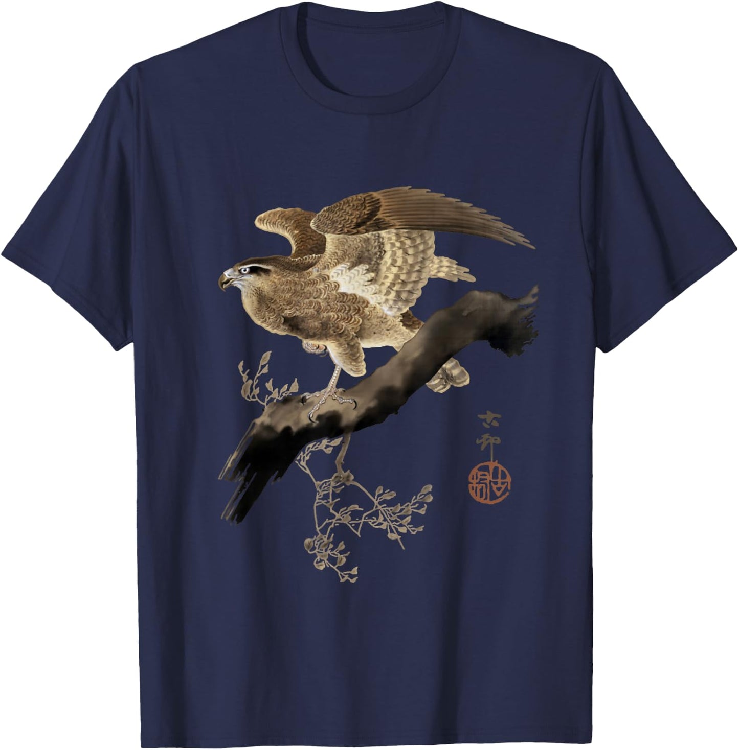 Japanese Falcon Bird of Prey Hunting Bird Falconry Japan Art T-Shirt - T-Shirt | Navy