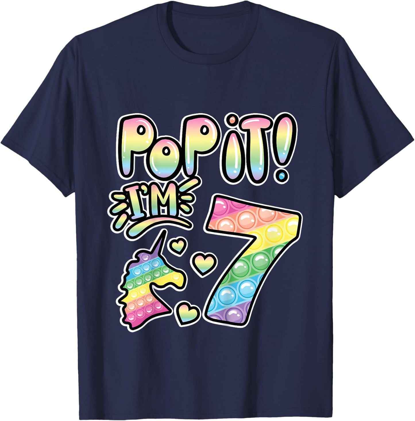 Kids Pop It 7th Birthday Girls Boys 7 Years Old Fidget T-Shirt - T-Shirt | Navy
