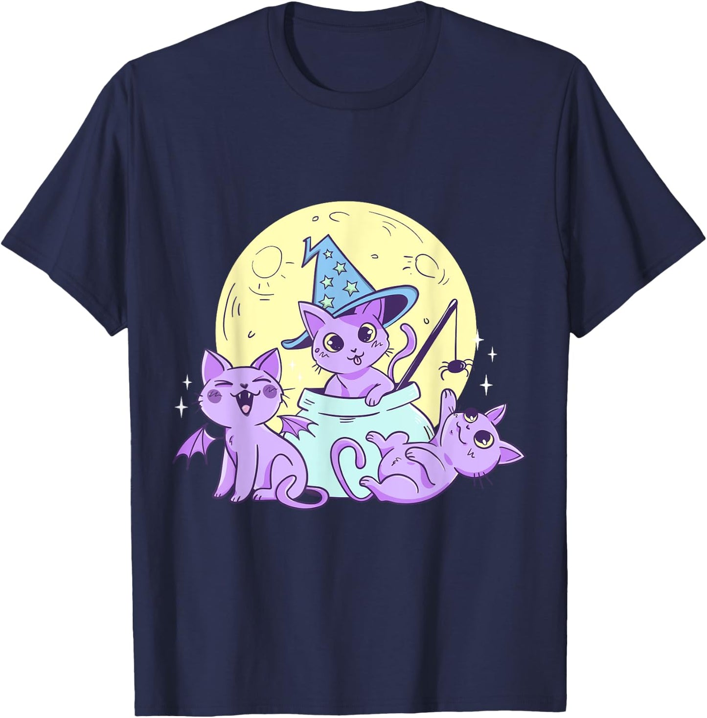 Creepy Pastel Goth Soft Goth emo Evil Cats with Moon T-Shirt - T-Shirt | Navy
