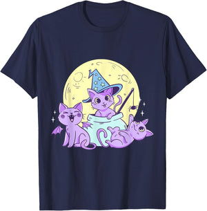 Creepy Pastel Goth Soft Goth emo Evil Cats with Moon T-Shirt - T-Shirt | Navy