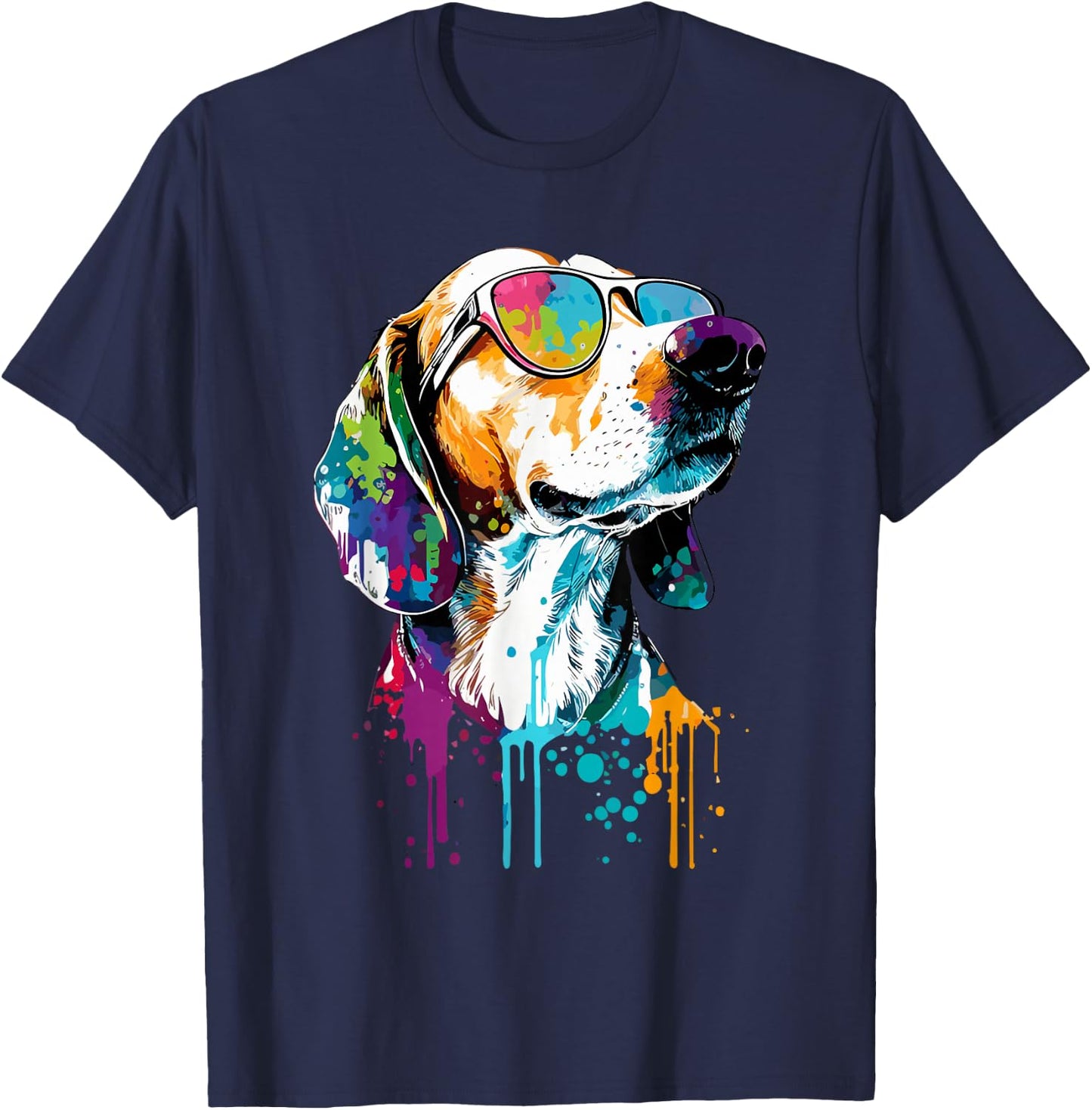 Colorful American Foxhound Wearing Sunglasses Dog Lover T-Shirt - T-Shirt | Navy