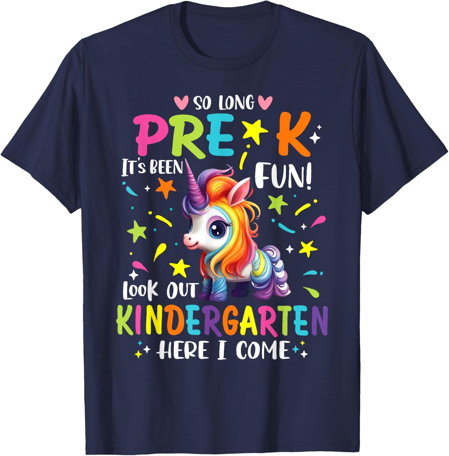 So Long Pre-K Kindergarten Here I Come Unicorn Graduation T-Shirt - T-Shirt | Navy